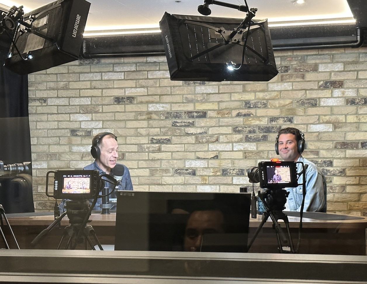 Podcast being recorded in a studio