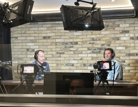 Podcast being recorded in a studio